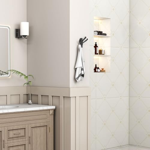 Angle Simple Towel Hook Matte Black 2 PCS, Metal Swivel Folding Robe Hook, Hand Towel Holder, Heavy Duty Clothes Hanger for Bathroom RV Wall Mount - Image 2