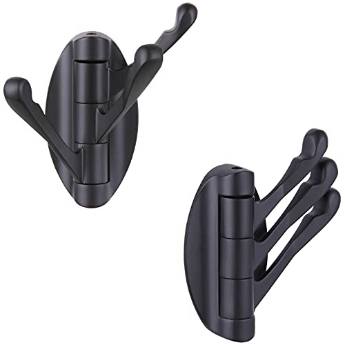 Angle Simple Towel Hook Matte Black 2 PCS, Metal Swivel Folding Robe Hook, Hand Towel Holder, Heavy Duty Clothes Hanger for Bathroom RV Wall Mount - Image 1