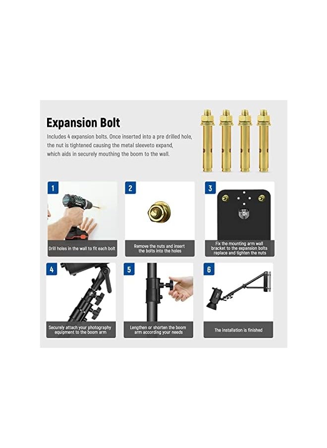 Wall Mounting Triangle Boom Arm for Photography Strobe Light, Monolight, Softbox, Umbrella, Reflector and Ring Light, Support 180 Degree Rotation, Max Length 4 Feet/125cm (Black)