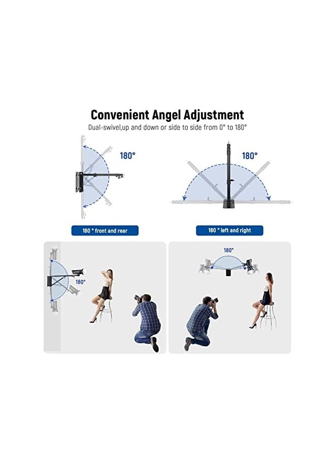 Wall Mounting Triangle Boom Arm for Photography Strobe Light, Monolight, Softbox, Umbrella, Reflector and Ring Light, Support 180 Degree Rotation, Max Length 4 Feet/125cm (Black)