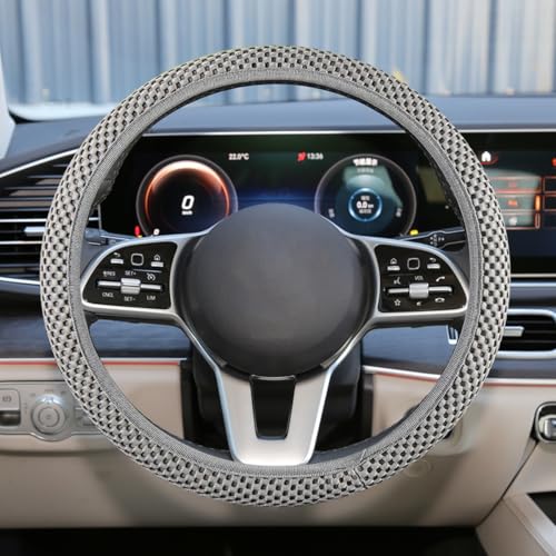 UHANBUT Elastic Stretch Steering Wheel Cover, Anti-Slip 15 inch Microfiber Odorless Breathable Ice Silk Car Steering Wheel Protector, Easy Carry, Warm in Winter & Cool in Summer (Grey) - Image 1