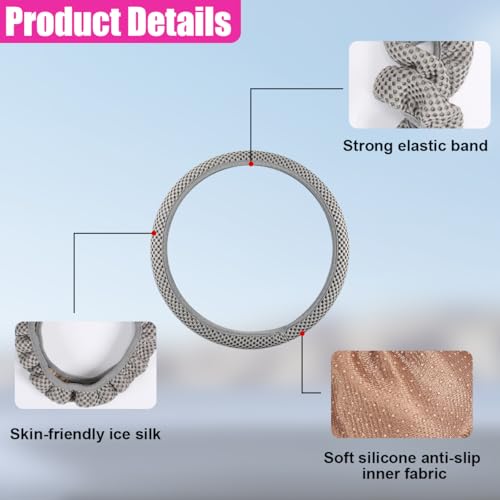 UHANBUT Elastic Stretch Steering Wheel Cover, Anti-Slip 15 inch Microfiber Odorless Breathable Ice Silk Car Steering Wheel Protector, Easy Carry, Warm in Winter & Cool in Summer (Grey) - Image 3