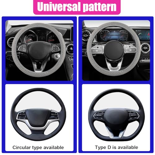 UHANBUT Elastic Stretch Steering Wheel Cover, Anti-Slip 15 inch Microfiber Odorless Breathable Ice Silk Car Steering Wheel Protector, Easy Carry, Warm in Winter & Cool in Summer (Grey) - Image 4