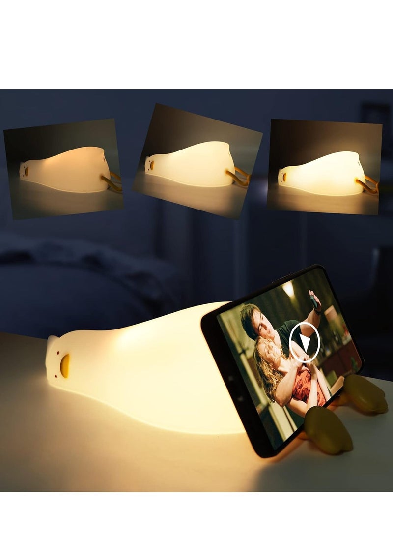 ELTRAZONE Duck Lamp Lying Flat Duck Night Light for Kids, 3-Speed Adjustable Light, Smart Bedside Lamp with Flap Sensor, Silicone Rechargeable Night Warm Light, 30-Minute Timer, Soft and Safe Lighting for Children's Room  - Image 1