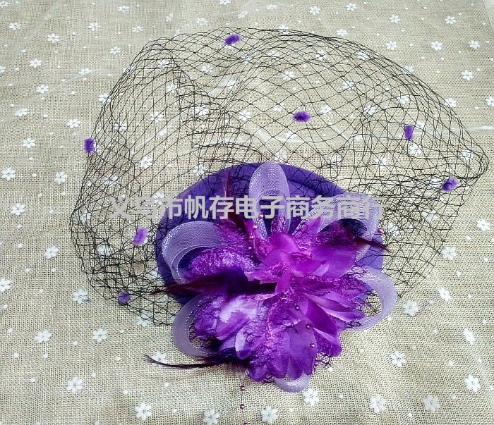 Generic Elegant Mesh Veil Hat Kids Hair Accessories Purple