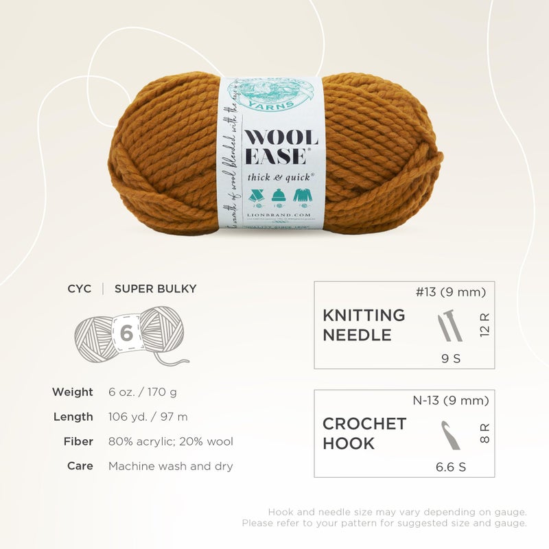 Lion Brand Yarn (1 Skein) Lion Brand Yarn Wool-Ease Thick & Quick Bulky Yarn, Butterscotch, 261 Foot (Pack of 1) - Image 4