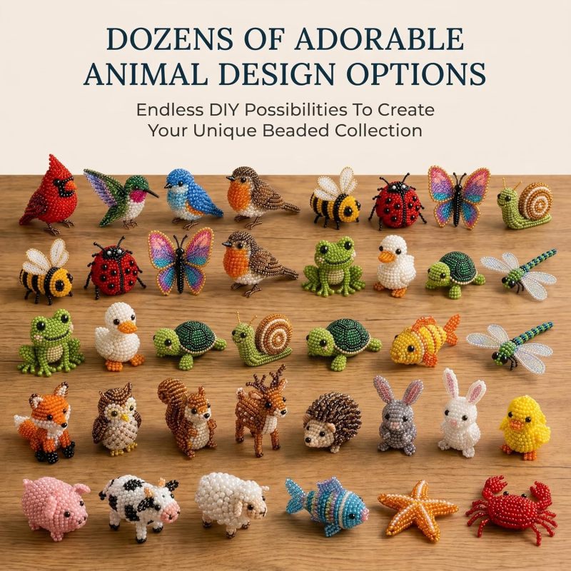 Tiny 3D Beaded Animal Kit 10 cm Colorful Beaded Creatures DIY Beading Set - Complete Beginner Beading Kit for Relaxing Screen-Free Activity - Image 3