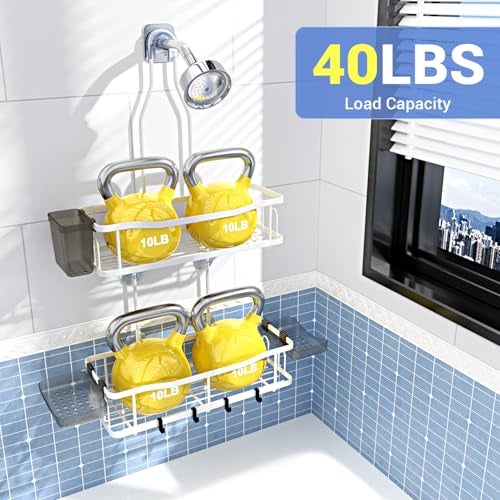 Aitatty Hanging Shower Caddy Bathroom Organizer: Rustproof Shower Shelf Racks Over Shower Head - No Drilling Inside Bath Shower Rack Shelves Over Showerhead for Shampoo with Soap Holder White - Image 4