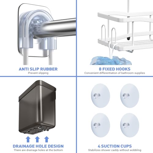 Aitatty Hanging Shower Caddy Bathroom Organizer: Rustproof Shower Shelf Racks Over Shower Head - No Drilling Inside Bath Shower Rack Shelves Over Showerhead for Shampoo with Soap Holder White - Image 5