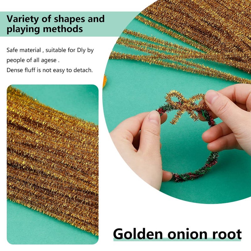 Iuuidu 100Pieces Pipe Cleaners Chenille Stem  Glitter Gold Craft Pipe Cleaners Diy Craft Fuzzy Sticks Pipe Cleaners Bulk For Creative Handmade Diy Art Craft And Crafts Project Decoration Supplies - Image 4