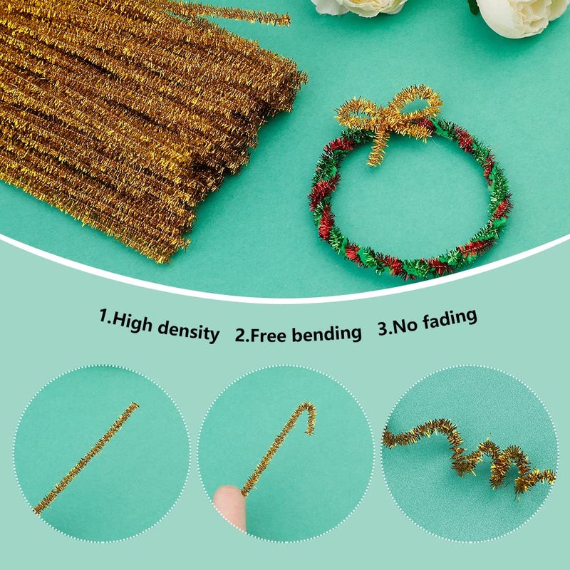 Iuuidu 100Pieces Pipe Cleaners Chenille Stem  Glitter Gold Craft Pipe Cleaners Diy Craft Fuzzy Sticks Pipe Cleaners Bulk For Creative Handmade Diy Art Craft And Crafts Project Decoration Supplies - Image 3