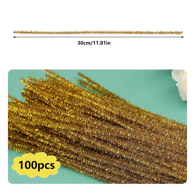Iuuidu 100Pieces Pipe Cleaners Chenille Stem  Glitter Gold Craft Pipe Cleaners Diy Craft Fuzzy Sticks Pipe Cleaners Bulk For Creative Handmade Diy Art Craft And Crafts Project Decoration Supplies - Image 2