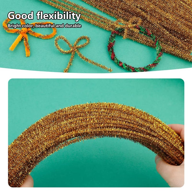 Iuuidu 100Pieces Pipe Cleaners Chenille Stem  Glitter Gold Craft Pipe Cleaners Diy Craft Fuzzy Sticks Pipe Cleaners Bulk For Creative Handmade Diy Art Craft And Crafts Project Decoration Supplies - Image 5