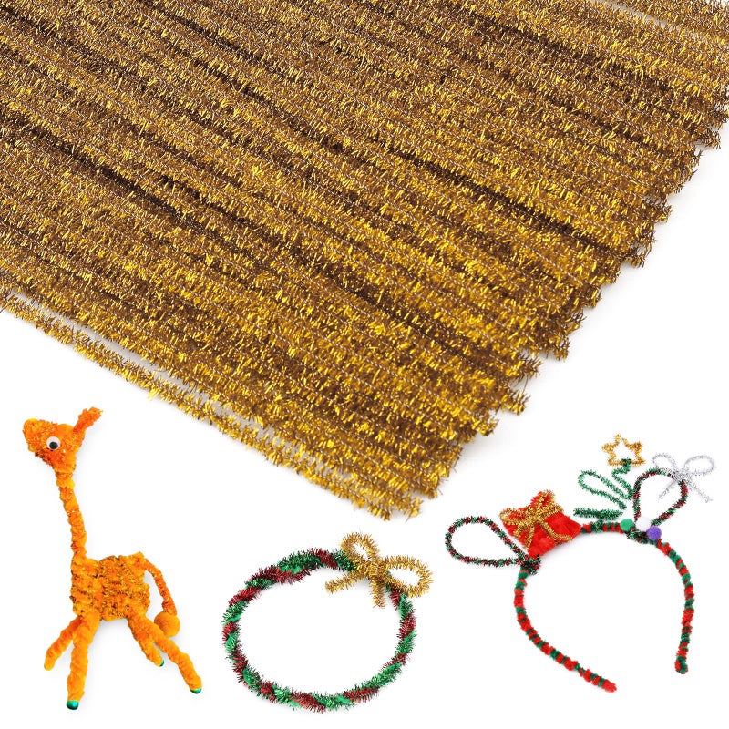 Iuuidu 100Pieces Pipe Cleaners Chenille Stem  Glitter Gold Craft Pipe Cleaners Diy Craft Fuzzy Sticks Pipe Cleaners Bulk For Creative Handmade Diy Art Craft And Crafts Project Decoration Supplies - Image 1