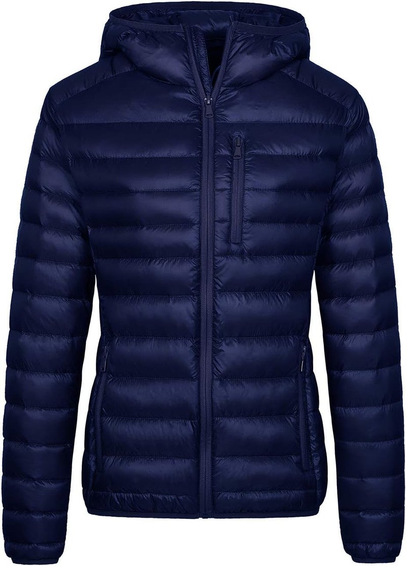 Wantdo Women's Packable Down Jacket Lightweight Puffer Jacket Hooded Winter Coat - Navy, Large - Image 1