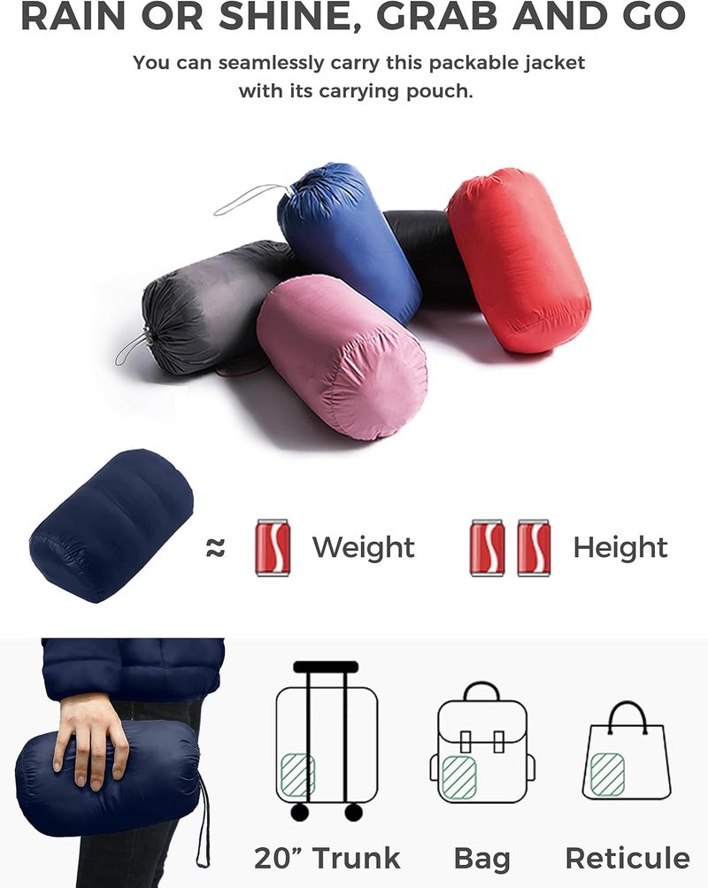 Wantdo Women's Packable Down Jacket Lightweight Puffer Jacket Hooded Winter Coat - Navy, Large - Image 4