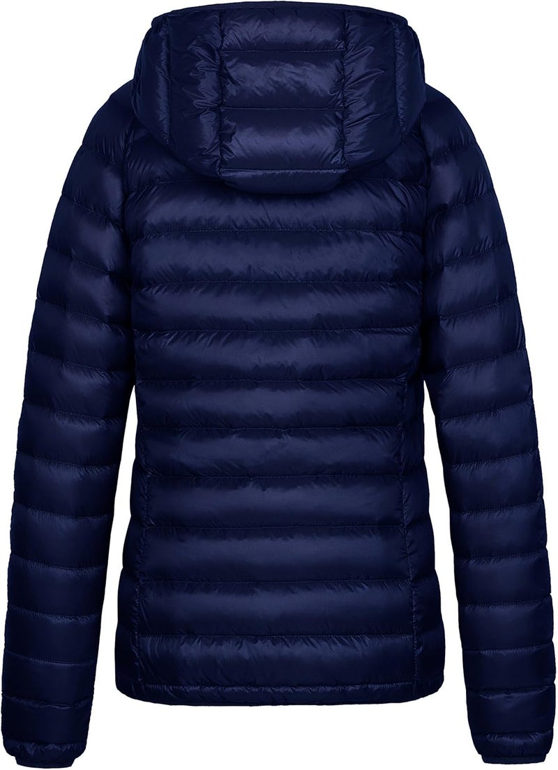 Wantdo Women's Packable Down Jacket Lightweight Puffer Jacket Hooded Winter Coat - Navy, Large - Image 3