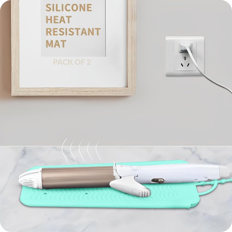 LivingBasics 2 Pieces Hair Straightener Silicone Pouch/Straightener Cover Pouch/Heat Resistant Pad for Curling Iron/Styling Pad/Bag for Crimper (Mint Green) - Image 2