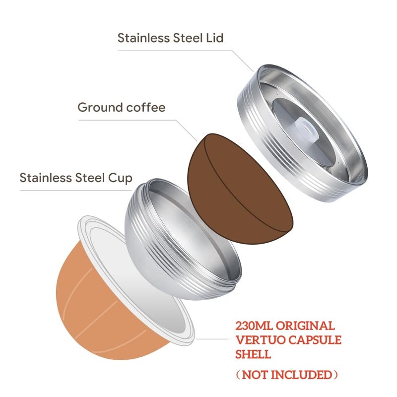 BENFUCHEN Stainless Steel Reusable Coffee Capsule ONLY For Vertuo Next Coffee Machine, Metal Reusable Coffee Pod MUST Use With ORIGINAL 230ML Vertuo Pod Shell, ONLY Fits Vertuo Next, 1 Capsule - Image 3