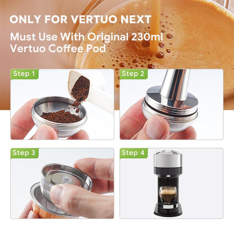 BENFUCHEN Stainless Steel Reusable Coffee Capsule ONLY For Vertuo Next Coffee Machine, Metal Reusable Coffee Pod MUST Use With ORIGINAL 230ML Vertuo Pod Shell, ONLY Fits Vertuo Next, 1 Capsule - Image 4