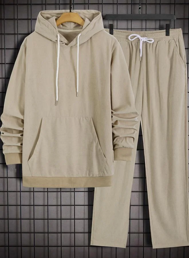 Take Two Men Beige Corduroy Hoodie and Pants Co-Ords
