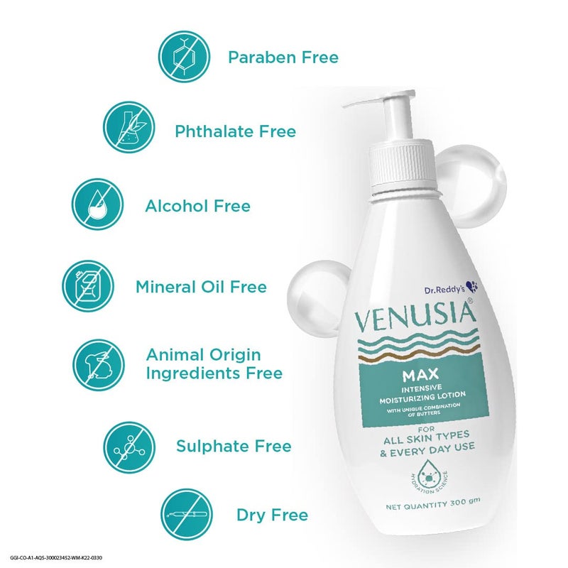 VENUSIA Dr Reddy Venusia Max Intensive Moisturizing Lotion Repairs Dry Skin Soft and Smooth Moisturized and Hydrated Skin for Up to 12 Hours 300gm - Image 3