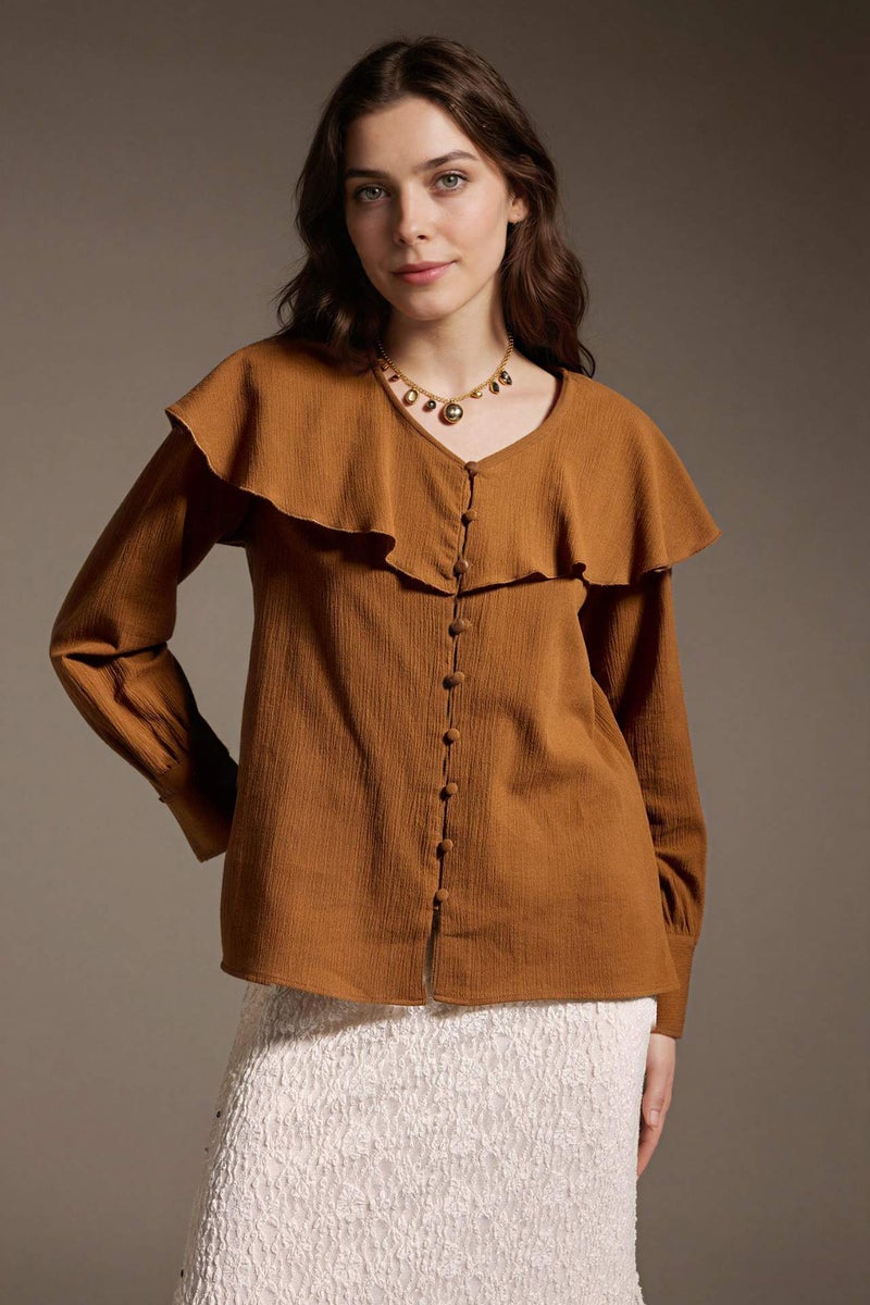 DeFacto Regular Fit Crinkle Fabric Long Sleeve Tunic - Image 1