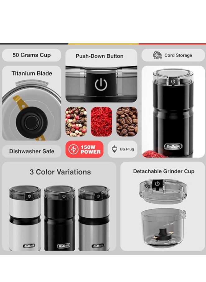 Feller Germany, Electric Coffee Grinder/Spice Grinder, 150W Power, Premium Titanium-Coated Blade, Safety Switch, Detachable Cup, BPA-Free, EG151, (Stainless Steel) - Image 5
