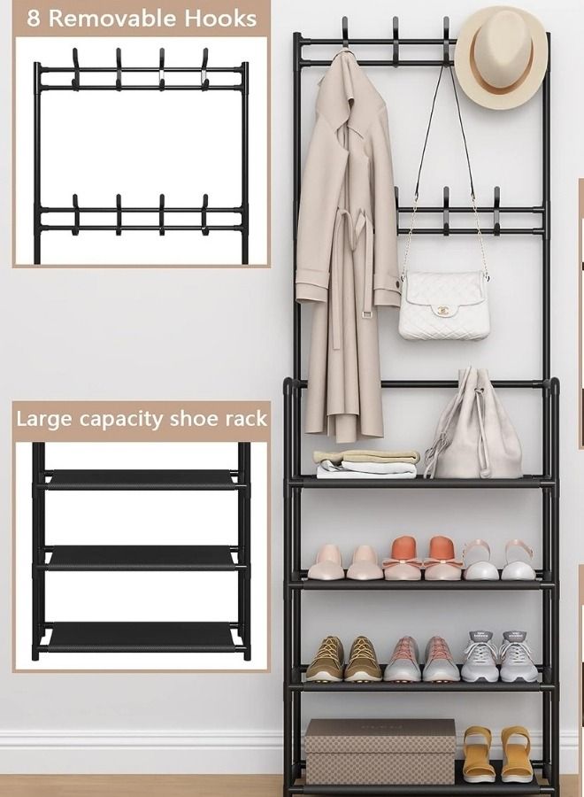 RACK STORE 4 Tier Home Entryway Furniture Shelf Multipurpose Shoe and Coat Stand Clothes Rack Storage Organiser Multiple Hooks for Hanging Bags and Shirts and 4 Shelves - Image 4