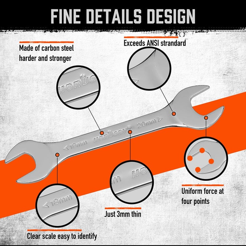 HORUSDY Thin Wrenches Set | Metric | 10-Piece | Including 5.5mm to 27mm | Bike Wrench Set | Thin Open End Wrench Set with Rolling Pouch - Image 3
