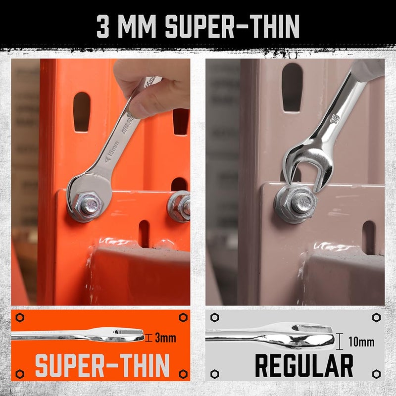 HORUSDY Thin Wrenches Set | Metric | 10-Piece | Including 5.5mm to 27mm | Bike Wrench Set | Thin Open End Wrench Set with Rolling Pouch - Image 4