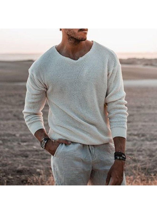 NIBEMINENT سويتر رجالي محبوك من الموضة الأوروبية والأمريكية سويتر فضفاض غير رسمي سويتر برقبة على شكل V بأكمام طويلة سويتر بولو - Image 1