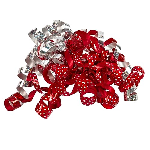 WRAPAHOLIC 12Count Christmas SelfAdhesive Curly Bows Gift Wrap Accessory RedSilverPolka Dots Curly Bows Perfect for Christmas Holiday Birthday Party Favors Decorations - Image 1