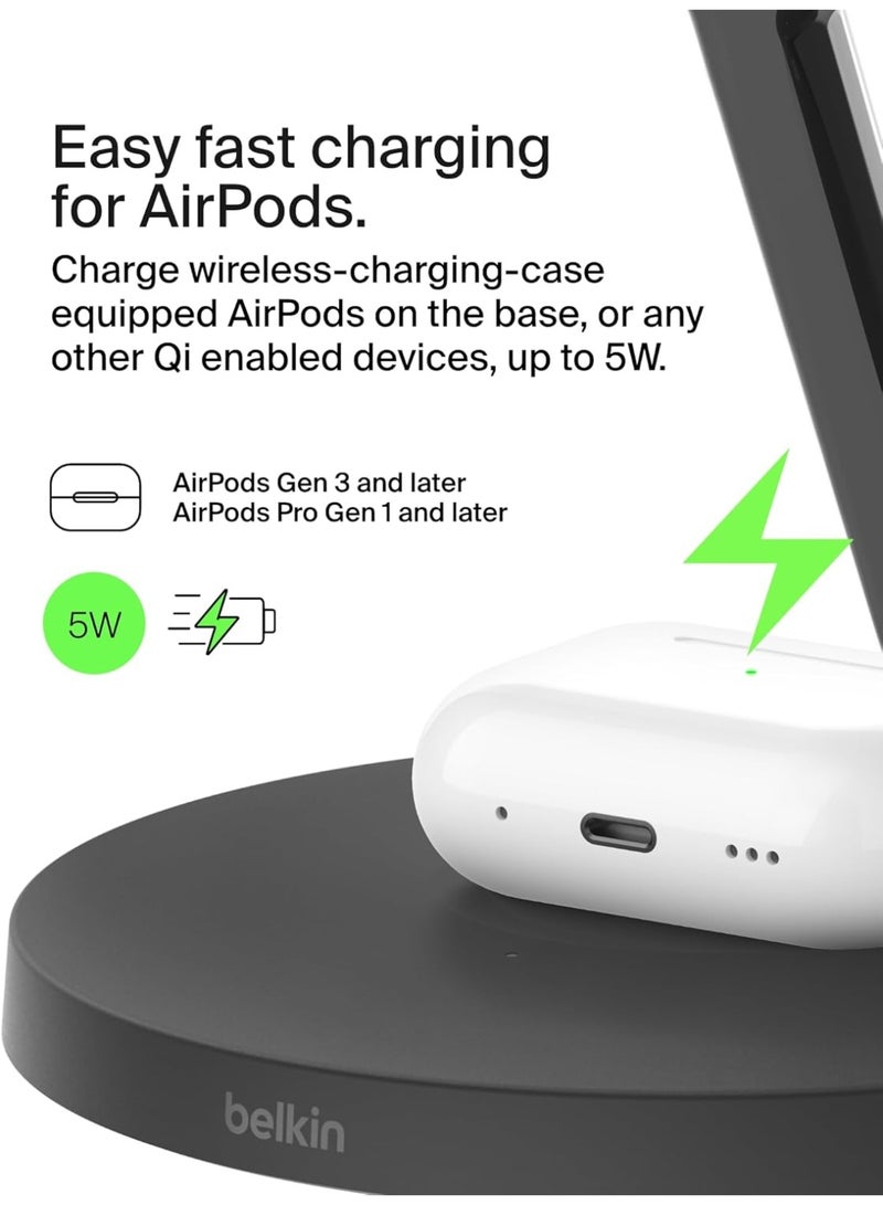 belkin BoostCharge 3-in-1 Qi2 charger, MagSafe compatible wireless charging station, Qi2 Wireless Charger for Apple iPhone 16 Series, Apple Watch, AirPods with Non-Slip Base, PSU Included - Black Black - Image 5