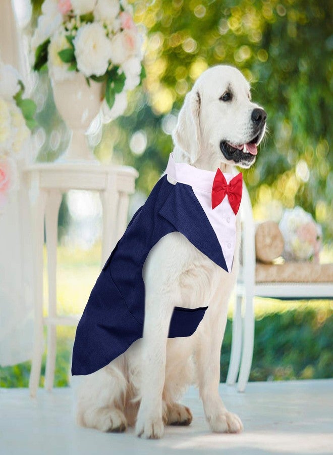 ROZKITCH Dog Tuxedo Costume with Collar Bandana Bow Tie Set for Wedding, Formal Party Shirt Halloween Birthday Cosplay Elegant Dog Apparel Blue - Image 3