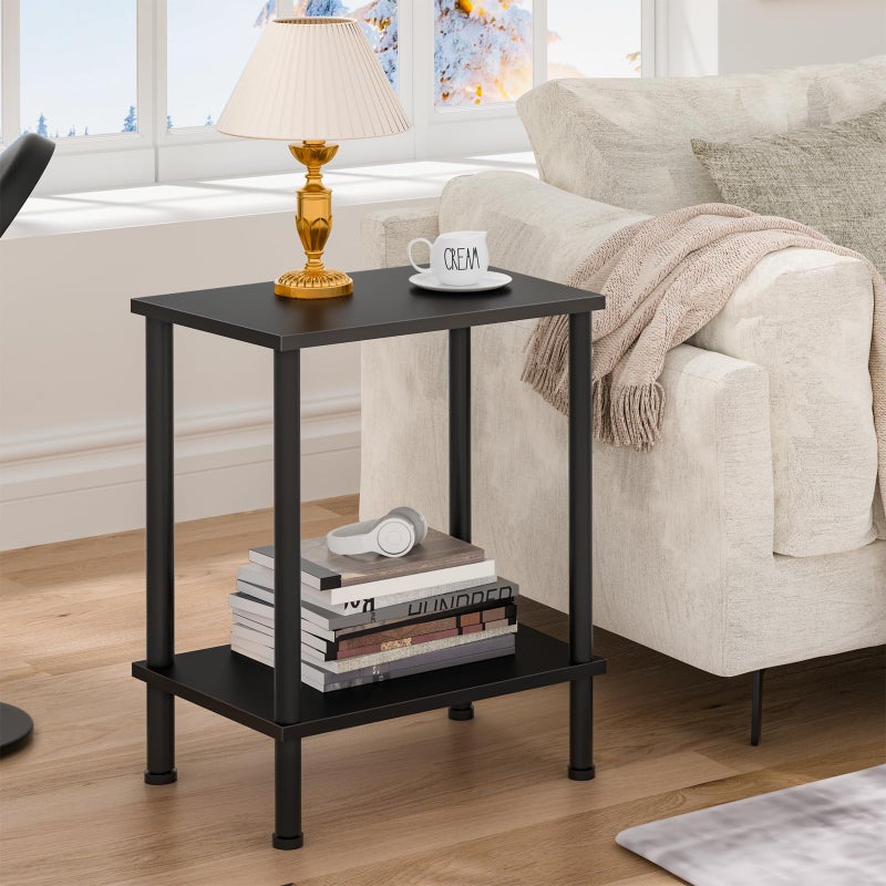 YUFAM End Table,Small Side Table,2-Tier Nightstand with Storage Shelf,Sofa Bedside Table for Small Spaces in Living Room,Bedroom, Office,Stable Frame,Easy Assembly,Black - Image 3