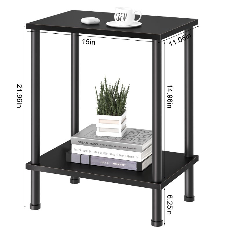 YUFAM End Table,Small Side Table,2-Tier Nightstand with Storage Shelf,Sofa Bedside Table for Small Spaces in Living Room,Bedroom, Office,Stable Frame,Easy Assembly,Black - Image 2