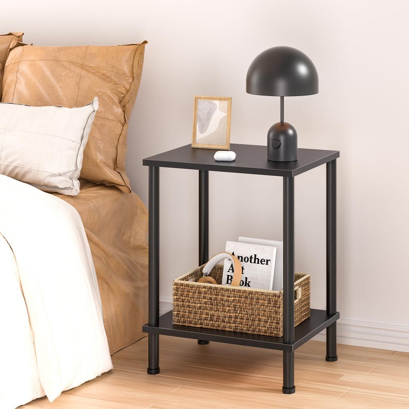 YUFAM End Table,Small Side Table,2-Tier Nightstand with Storage Shelf,Sofa Bedside Table for Small Spaces in Living Room,Bedroom, Office,Stable Frame,Easy Assembly,Black - Image 4