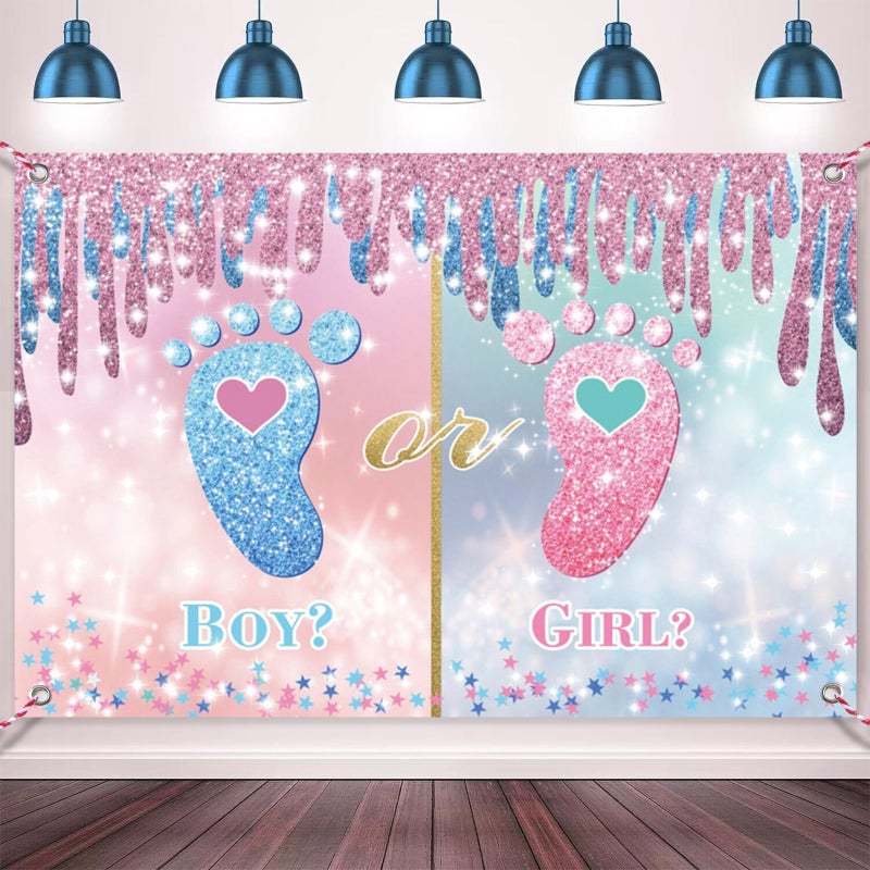 MANGO Gender Reveal Party Backdrop for Boy or Girl  Large Baby Shower Banner 708 x 472 Inch Blue and Pink  He or She What Will It Be?  Ideal for Gender Announcement and Decorations - Image 2