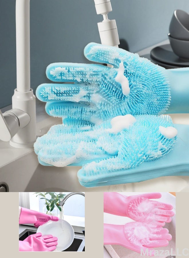 Heavy-Duty Silicone Dish Washing Gloves with Scrubbers - Heat Resistant, Reusable, and Non-Slip for Kitchen & Home Cleaning – Blue - Image 5