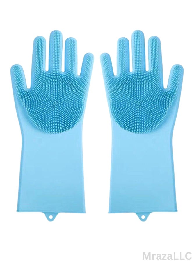Heavy-Duty Silicone Dish Washing Gloves with Scrubbers - Heat Resistant, Reusable, and Non-Slip for Kitchen & Home Cleaning – Blue - Image 1