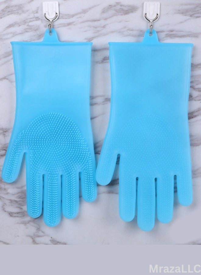 Heavy-Duty Silicone Dish Washing Gloves with Scrubbers - Heat Resistant, Reusable, and Non-Slip for Kitchen & Home Cleaning – Blue - Image 4