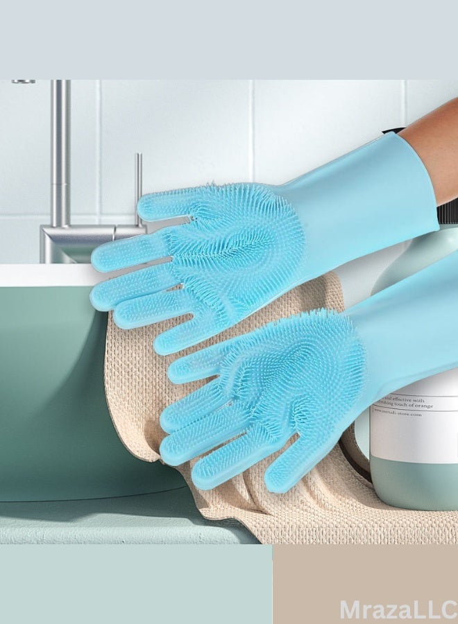 Heavy-Duty Silicone Dish Washing Gloves with Scrubbers - Heat Resistant, Reusable, and Non-Slip for Kitchen & Home Cleaning – Blue - Image 3
