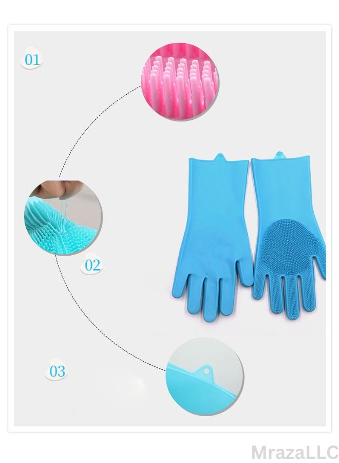 Heavy-Duty Silicone Dish Washing Gloves with Scrubbers - Heat Resistant, Reusable, and Non-Slip for Kitchen & Home Cleaning – Blue - Image 2