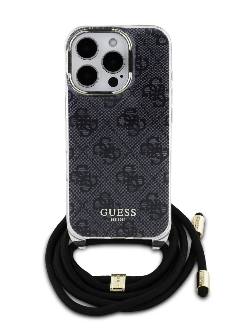 GUESS iPhone 16 Pro 4G Hard Case With Cross Body Cord / Easy Snap-on Cover / Lanyard for Drop Protection / Lightweight Case - Black