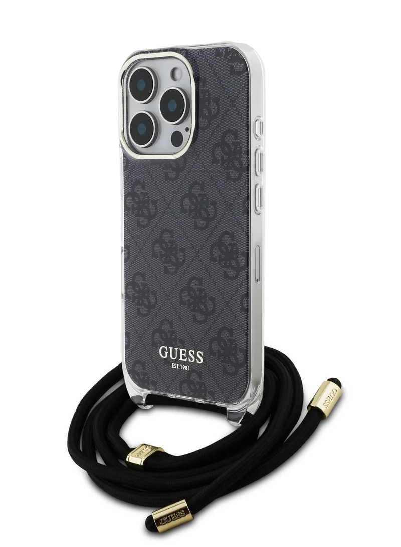 GUESS iPhone 16 Pro 4G Hard Case With Cross Body Cord / Easy Snap-on Cover / Lanyard for Drop Protection / Lightweight Case - Black