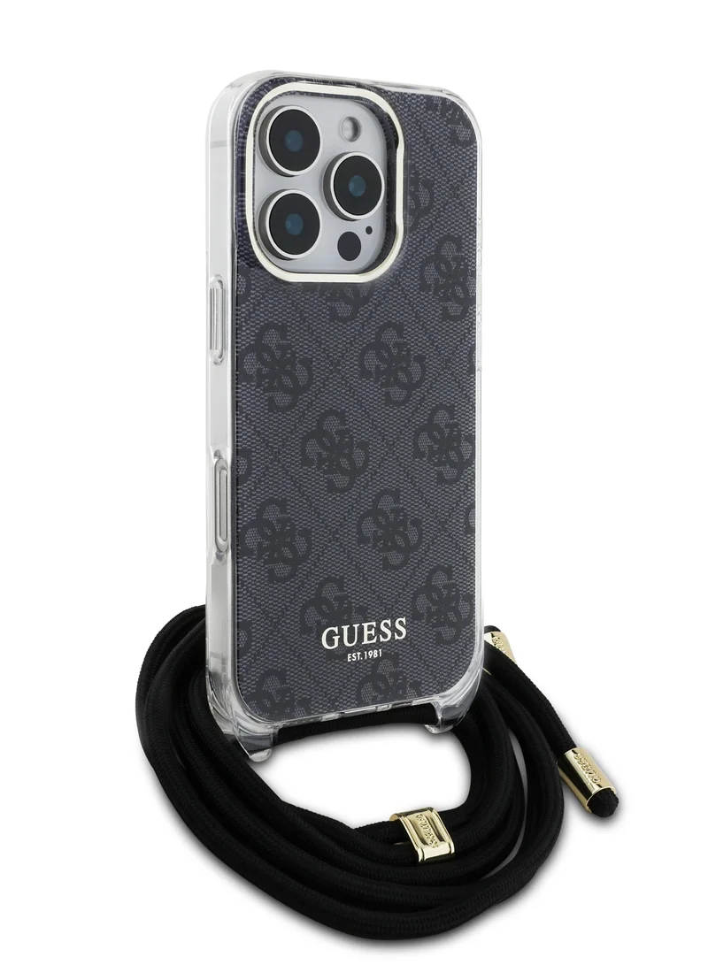 GUESS iPhone 16 Pro 4G Hard Case With Cross Body Cord / Easy Snap-on Cover / Lanyard for Drop Protection / Lightweight Case - Black