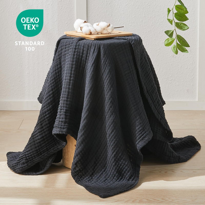 EMME Cotton Muslin Large Throw Blanket Couch Breathable Gauze Blanket Soft Lightweight Bed Blankets Adults (Black, 50"x70") - Image 3