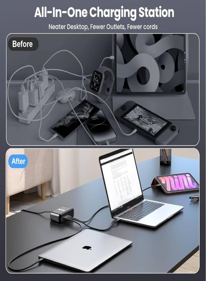 ارواق شاحن USB C بقوة 600 واط، موزع شحن سريع 8 منافذ GaN III بقوة 100 واط، محول شاحن كمبيوتر محمول PD 3.1 بقوة 140 واط، متوافق مع MacBook Pro/Air (نوع القابس: المملكة المتحدة) - Image 5
