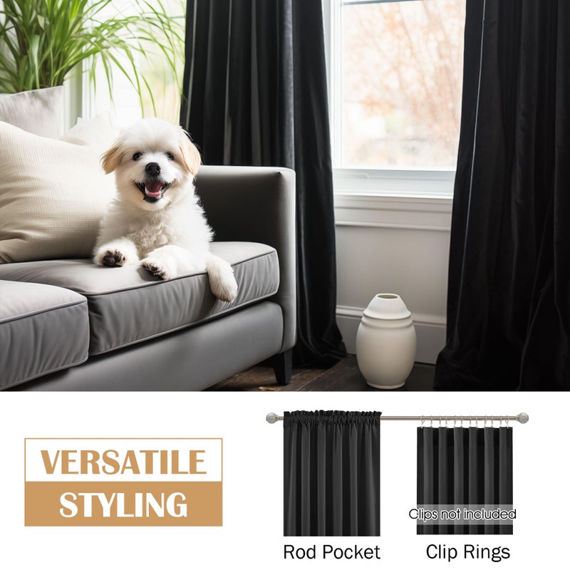 Beauoop Black Velvet Curtains 84 Inches Long 2 Panels for Bedroom Living Room Soft Luxury Room Darkening Thermal Insulated Soundproof Rod Pocket Window Treatments Drapes, 52X84 Set of 2 - Image 2